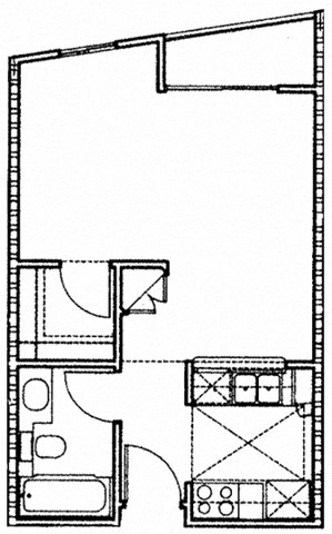 Floor plan for studio, 1 bath, 402 sqft